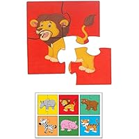 RK Cart Wild Animals Simple Puzzles for Kids, 4 Piece Wooden Jigsaw Fun Learning Toys, Set of 6