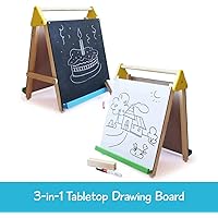 Shumee Wooden 3-in-1 Double Sided Table Top Easel(2 Years+) - Black Board, White Board, 25 Big White Sheets to Write, Draw & Paint