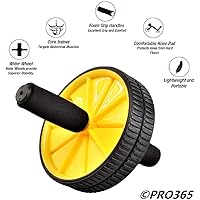 PRO365 Double Ab Wheel Roller Core Abdominal Workout Safety Blue Knee Mat (Yellow Color)