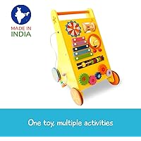 Shumee 8-in-1 Wooden Musical Activity Push Walker (1 Year+) - Build Hand-Eye Coordination with Xylophone, Grooves, Clock & Bead Maze