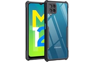 TheGiftKart Back Cover Case for Samsung Galaxy M12 / F12 / A12 (Shockproof | Hybrid TPU & PC | Transparent | Black Bumper)