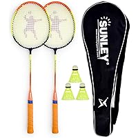 SUNLEY Swag Body Badminton Racket Set of 2 with 3 Pieces Nylon shuttles with Attractive Cover