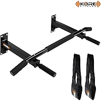 Kore K-WM Wall Mounting Chin Up Bar with Solid One Piece Construction Bar and Ab Straps Fitness Combo