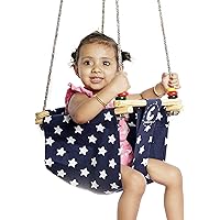 CuddlyCoo Cotton Bucket Cushioned Toddler Swing or Jhula for Baby with Play Rings and Blue Star