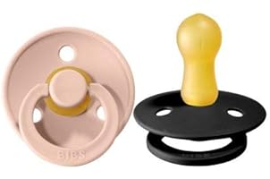 BIBS Baby Pacifier | BPA-Free Natural Rubber | Made in Denmark | Blush/Black 2-Pack (0-6 Months)