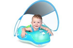 LAYCOL Baby Swimming Float Inflatable Baby Pool Float Ring Newest with Sun Protection Canopy,add Tail no flip Over for Age of