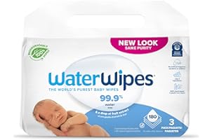 WaterWipes Biodegradable Original Baby Wipes, 99.9% Water Based Wipes, Unscented & Hypoallergenic for Sensitive Skin, 180 Cou