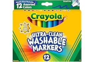 Crayola Ultra Clean Washable Markers Broad Line, Multi Colored, 12 Count (Pack of 1)