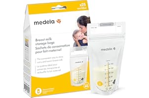 Medela Breastmilk Storage Bags, 25 Count, Ready to Use Breast Milk Storing Bags for Breastfeeding, Self Standing Bag, Space S