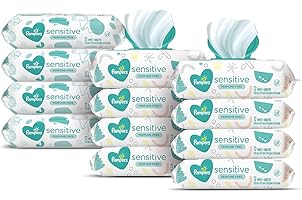Baby Wipes, Pampers Sensitive Water Based Baby Diaper Wipes, Hypoallergenic and Unscented, 8 Pop-Top Packs with 4 Refill Pack