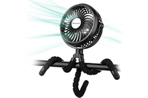 Battery Operated Stroller Fan Flexible Tripod Clip On Fan with 3 Speeds and Rotatable Handheld Personal Fan for Car Seat Crib