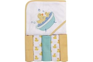 Luvable Friends Unisex Baby Hooded Towel with Five Washcloths, Bathtime Duck, One Size