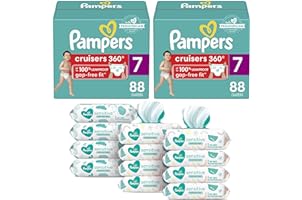 Pampers Pull On Cruisers 360° Fit Diapers Size 7, 2 Month Supply (2 x 88 Count) with Sensitive Baby Wipes, 12X Pop-Top Packs 