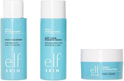 e.l.f. Skin Holy Hydration! The Essentials Mini Kit, Cleanser, Toner & Moisturizer for Hydrated & Balanced Skin, TSA-Frien...