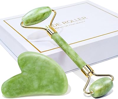 BAIMEI Jade Roller & Gua Sha Facial Tools Face Roller and Gua Sha Set for Skin Care Routine and Puffiness - Green