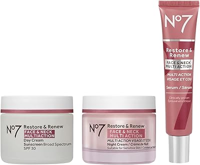 No7 Restore & Renew Face & Neck Multi Action Skincare System - SPF 30 Face Moisturizer & Anti-Aging Facial Serum For Deep ...