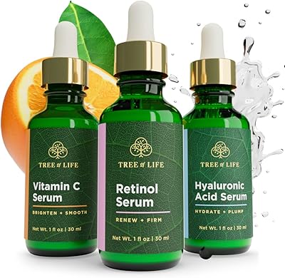 Tree of Life Vitamin C, Retinol and Hyaluronic Acid Serum Trio for Brightening, Firming, & Hydrating