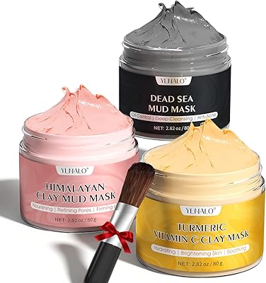 YLNALO Turmeric Vitamin C Clay Mask, Dead Sea Mud Mask, and Himalayan Clay Mask, Facial Skin Care Set for Deep Pore Cleans...