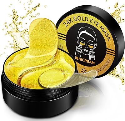 Hicream 24k Gold Under Eye Patches - 60 Pcs Eye Mask Pure Gold Anti-Aging Collagen Hyaluronic Acid Under Eye Mask for Dark...