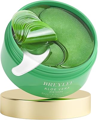 "BREYLEE Aloe Vera Eye Masks - 60 Pcs - Reduce Puffy Eyes & Dark Circles, Firm & Improve Under Eye Skin, Pure Natural Extr...